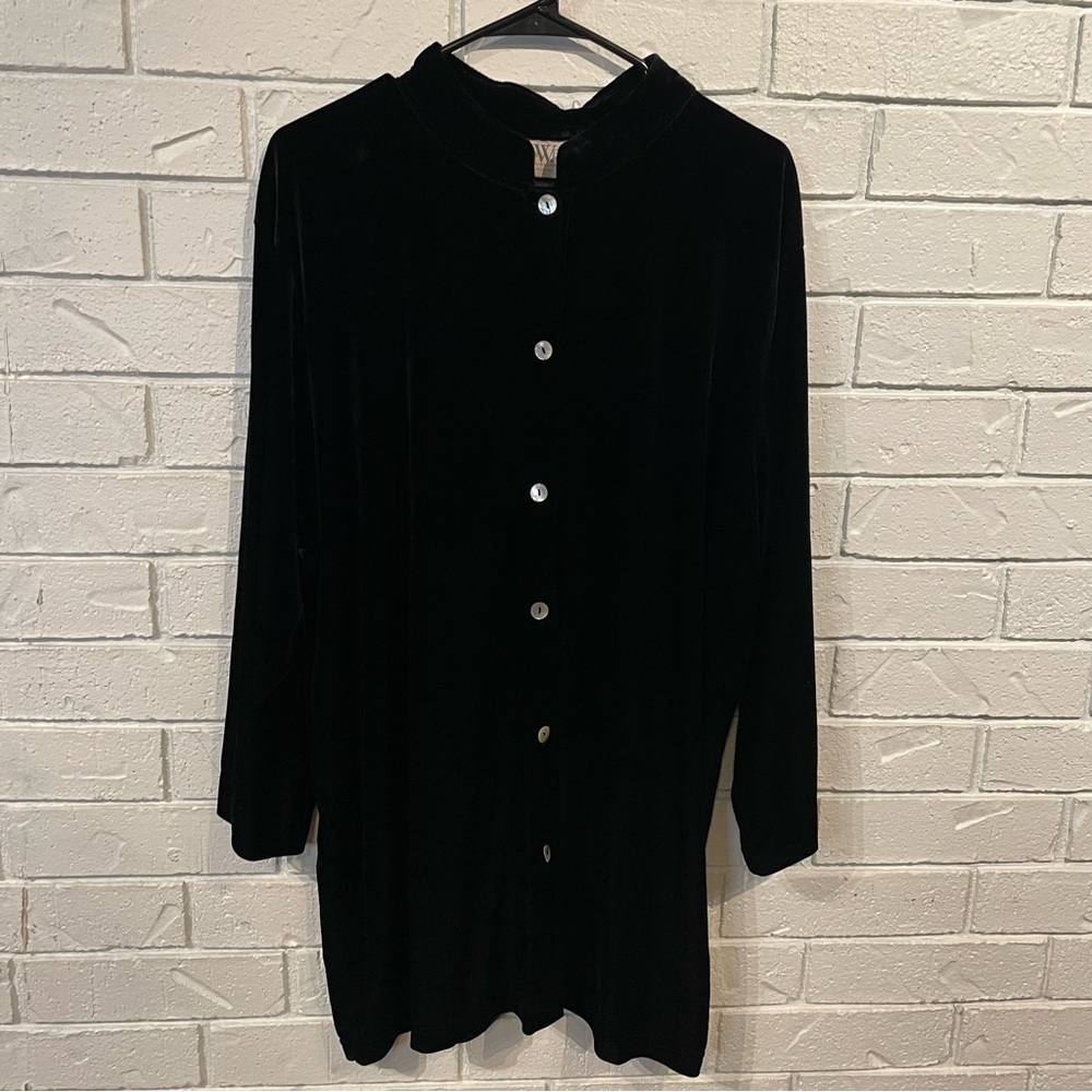Vintage NWB Casuals Black Velvet Button Front Tunic Womens 1X
